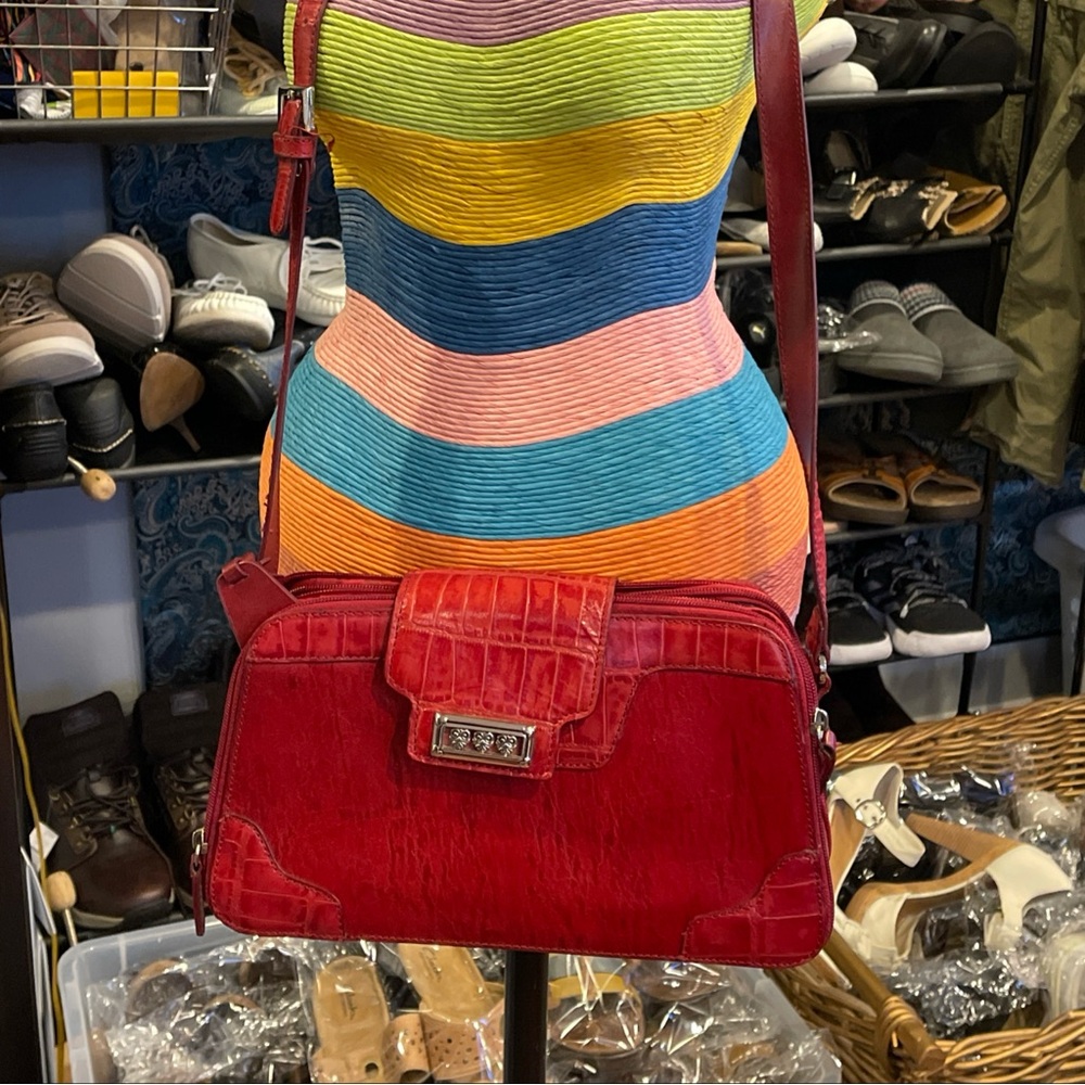 MC Red FauxLeather Shoulder Bag With Matching Cell Phone Holder, Pockets, Zipped